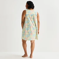 Adonna Womens Plus Poplin Sleeveless Scoop Neck Nightgown
