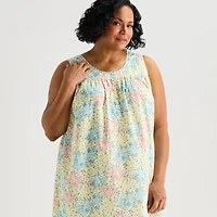 Adonna Womens Plus Poplin Sleeveless Scoop Neck Nightgown