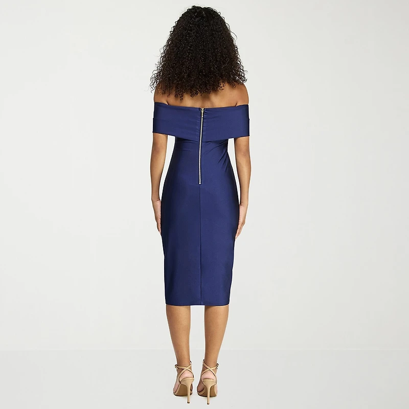 Premier Amour Womens Off The Shoulder Short Sleeve Midi Sheath Dress