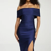 Premier Amour Womens Off The Shoulder Short Sleeve Midi Sheath Dress