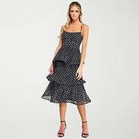 Premier Amour Womens Midi Square Neck Sleeveless Spaghetti Straps Polka Dot Fit + Flare Dress
