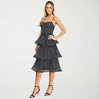 Premier Amour Womens Midi Square Neck Sleeveless Spaghetti Straps Polka Dot Fit + Flare Dress