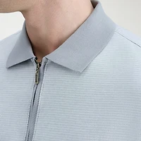 Haggar Rib Knit Zip Front Mens Regular Fit Short Sleeve Polo Shirt