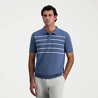 Haggar Linen Blend Retro Stripe Mens Short Sleeve Button Polo Sweater