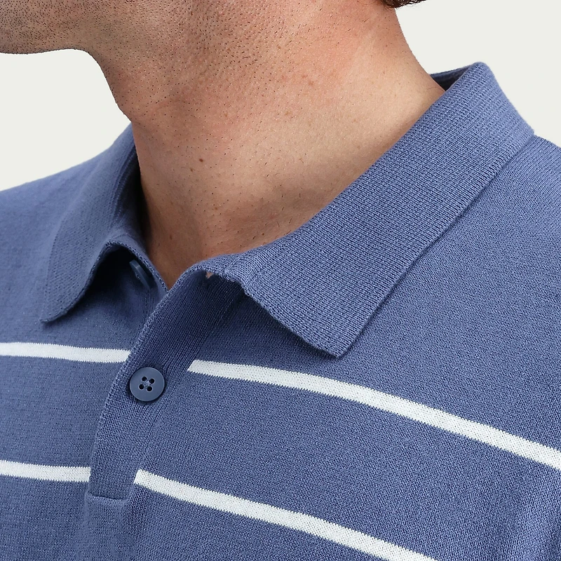 Haggar Linen Blend Retro Stripe Mens Short Sleeve Button Polo Sweater