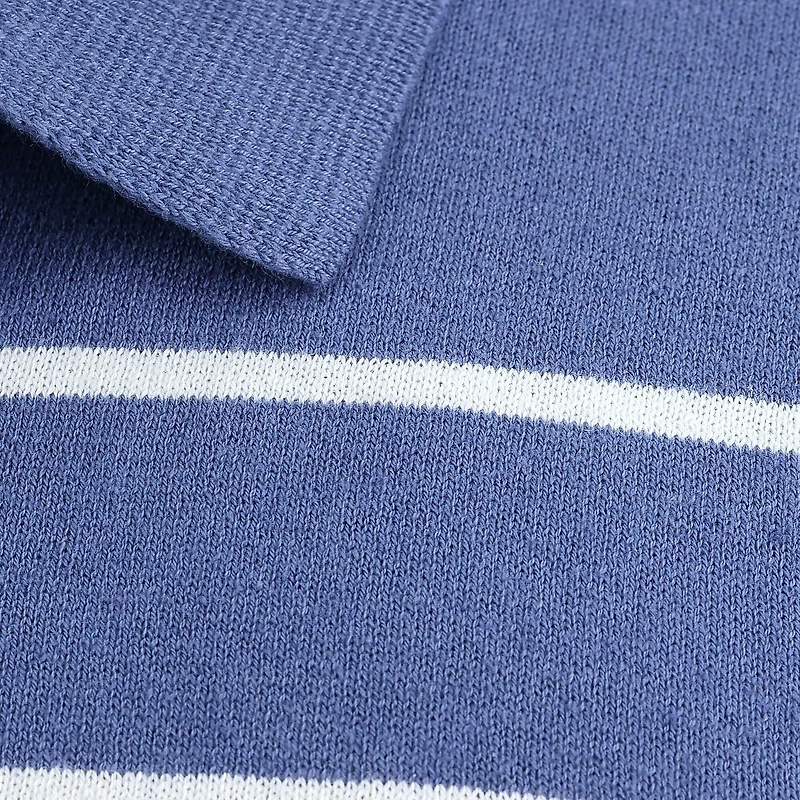 Haggar Linen Blend Retro Stripe Mens Short Sleeve Button Polo Sweater