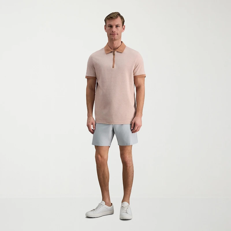 Haggar Rib Knit Zip Front Mens Regular Fit Short Sleeve Polo Shirt
