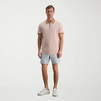 Haggar Rib Knit Zip Front Mens Regular Fit Short Sleeve Polo Shirt