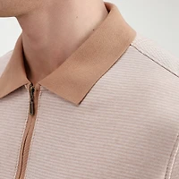 Haggar Rib Knit Zip Front Mens Regular Fit Short Sleeve Polo Shirt