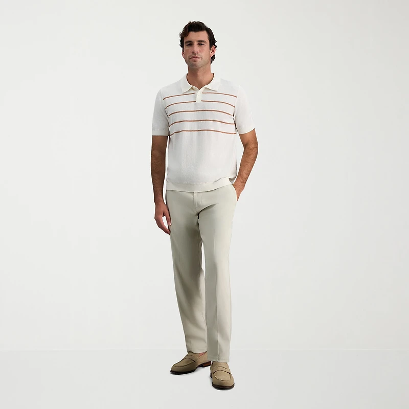 Haggar Linen Blend Retro Stripe Mens Short Sleeve Button Polo Sweater