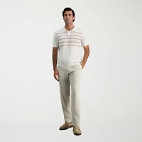 Haggar Linen Blend Retro Stripe Mens Short Sleeve Button Polo Sweater