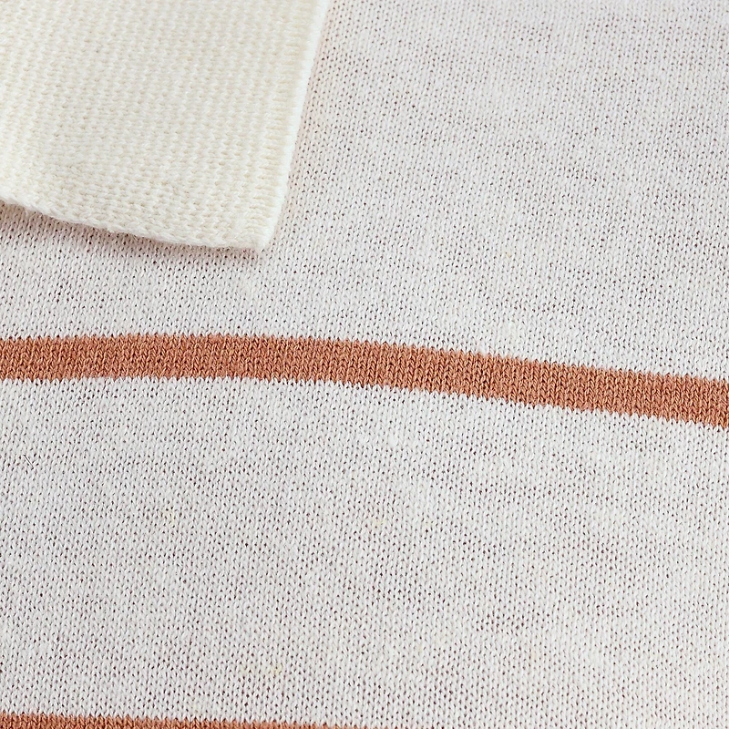 Haggar Linen Blend Retro Stripe Mens Short Sleeve Button Polo Sweater