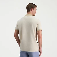 Haggar Rib Knit Zip Front Mens Regular Fit Short Sleeve Polo Shirt