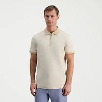 Haggar Rib Knit Zip Front Mens Regular Fit Short Sleeve Polo Shirt