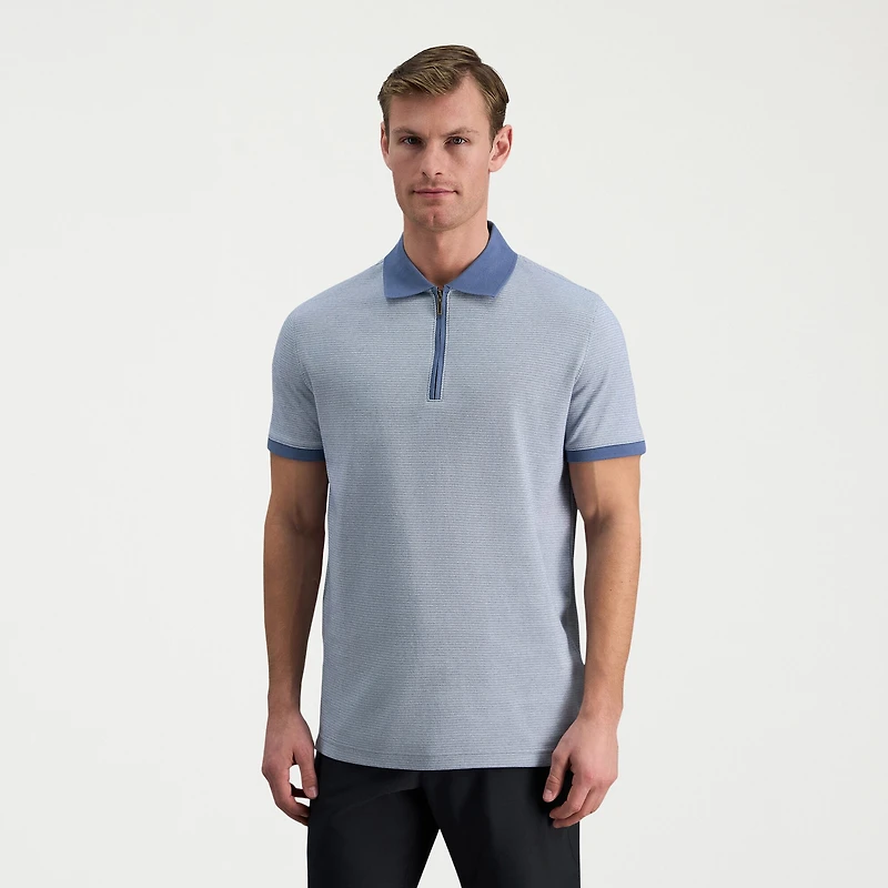 Haggar Rib Knit Zip Front Mens Regular Fit Short Sleeve Polo Shirt