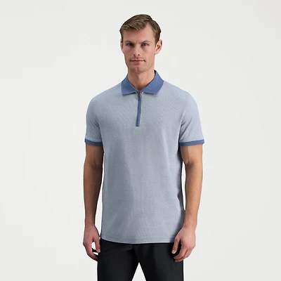 Haggar Rib Knit Zip Front Mens Regular Fit Short Sleeve Polo Shirt