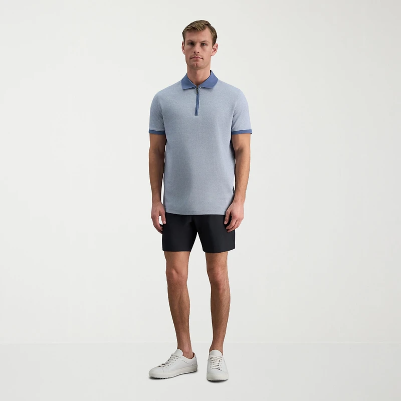 Haggar Rib Knit Zip Front Mens Regular Fit Short Sleeve Polo Shirt