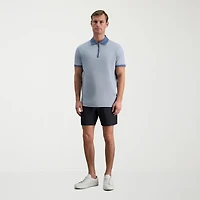 Haggar Rib Knit Zip Front Mens Regular Fit Short Sleeve Polo Shirt