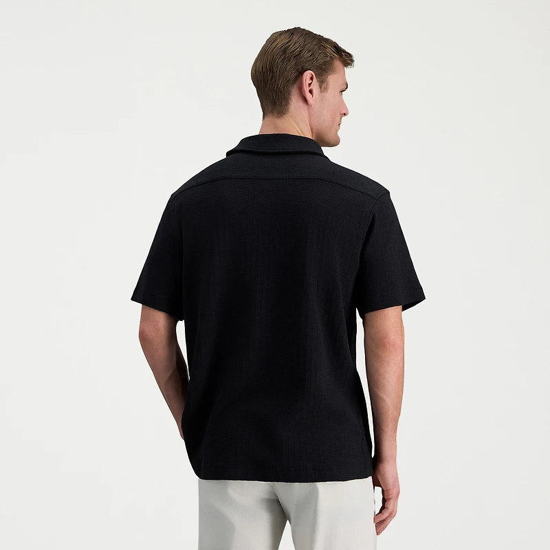 Haggar Knit Jacquard Mens Short Sleeve Regular Fit Button-Down Shirt