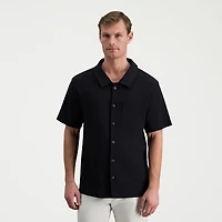 Haggar Knit Jacquard Mens Short Sleeve Regular Fit Button-Down Shirt