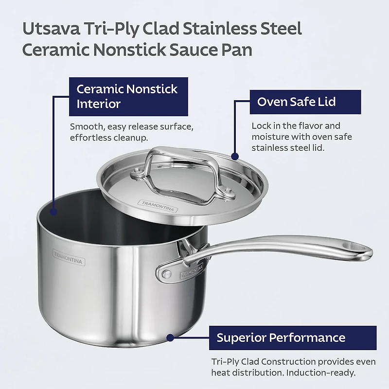 Tramontina Utsava Stainless Steel 2.2-qt. Sauce Pan