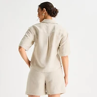 Liz Claiborne Linen Womens Short Sleeve Blouse