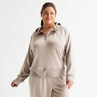 Xersion Womens Plus Scuba Luxe Hooded Half Zip Pullover