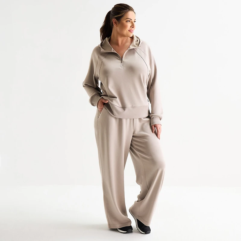Xersion Womens Plus Scuba Luxe Hooded Half Zip Pullover