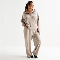 Xersion Womens Plus Scuba Luxe Hooded Half Zip Pullover