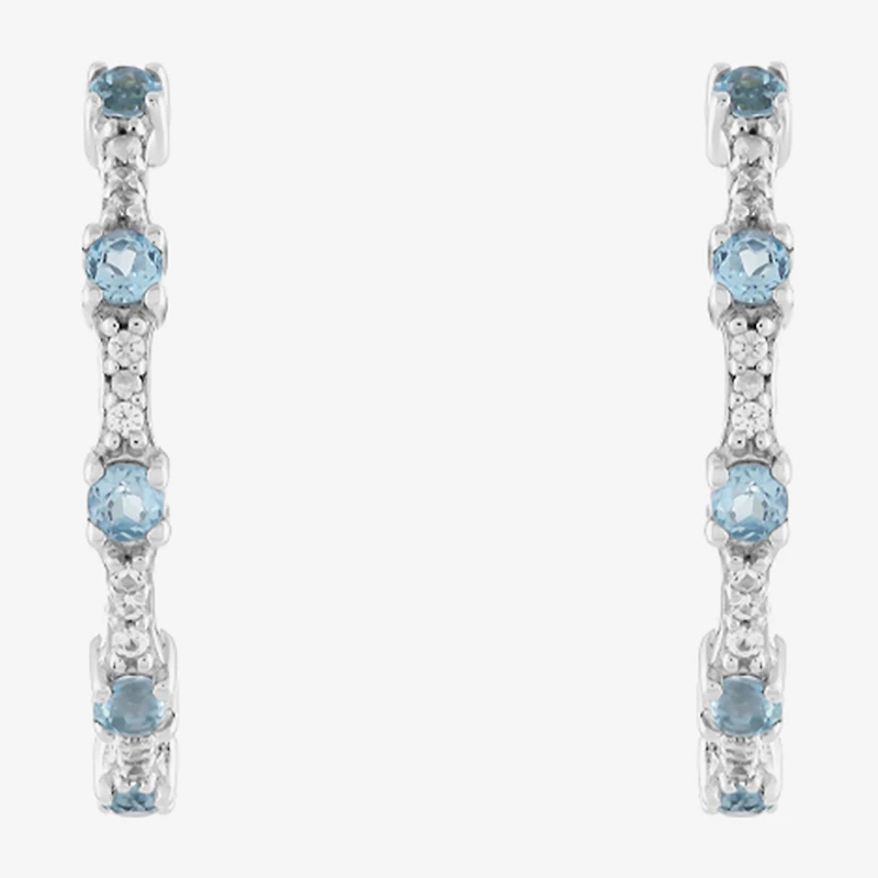 Limited Quantities! Womens Genuine Blue Topaz Sterling Silver 25.5mm Hoop Earrings
