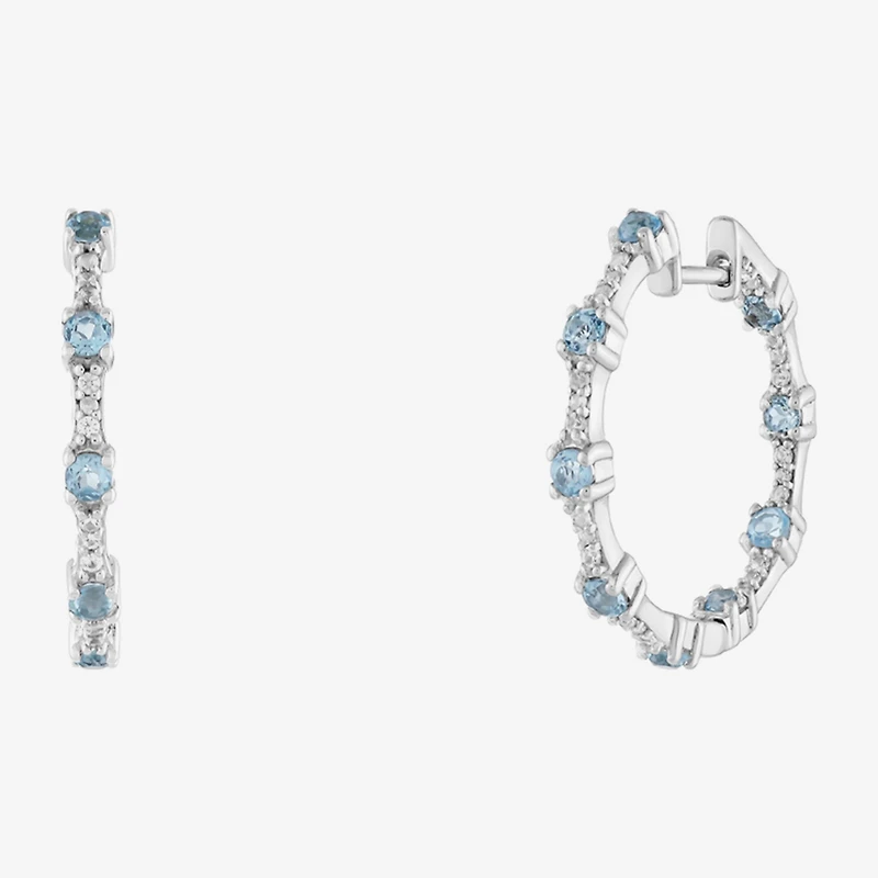 Limited Quantities! Womens Genuine Blue Topaz Sterling Silver 25.5mm Hoop Earrings