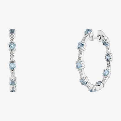Limited Quantities! Womens Genuine Blue Topaz Sterling Silver 25.5mm Hoop Earrings