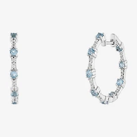 Limited Quantities! Womens Genuine Blue Topaz Sterling Silver 25.5mm Hoop Earrings