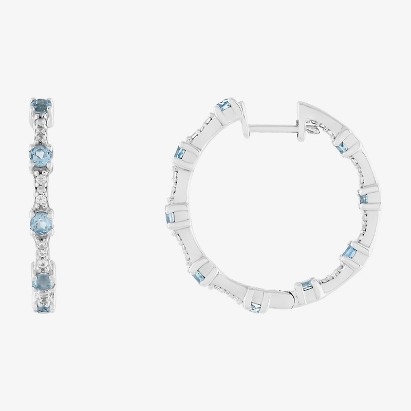 Limited Quantities! Womens Genuine Blue Topaz Sterling Silver 25.5mm Hoop Earrings