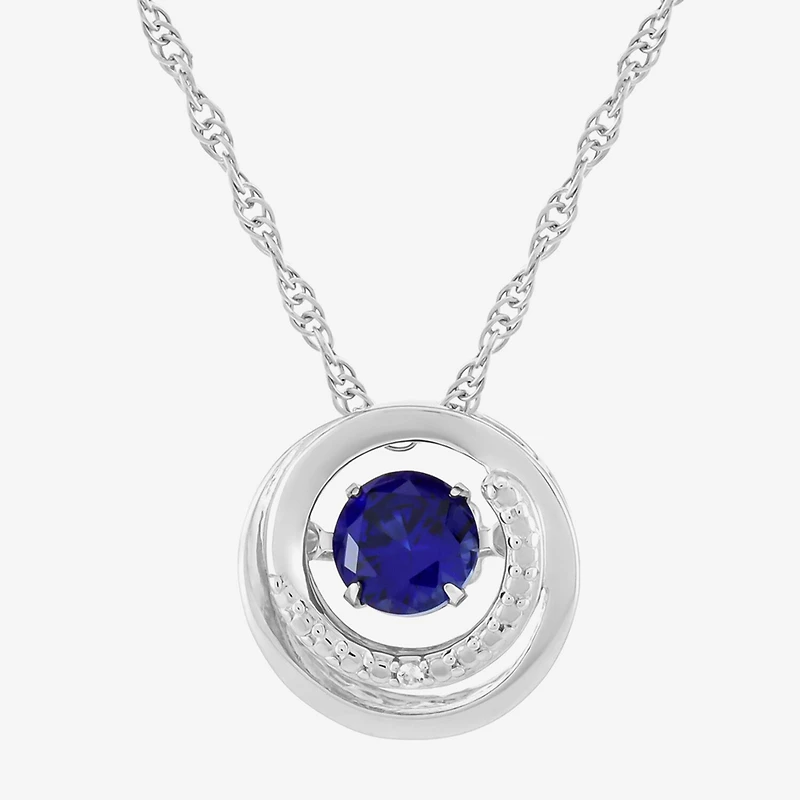 Limited Quantities! Womens Lab Created Blue Sapphire Sterling Silver Circle 20 Inch Pendant Necklace