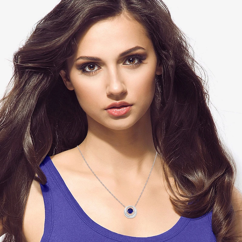Limited Quantities! Womens Lab Created Blue Sapphire Sterling Silver Circle 20 Inch Pendant Necklace