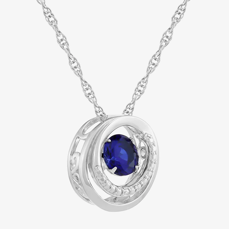 Limited Quantities! Womens Lab Created Blue Sapphire Sterling Silver Circle 20 Inch Pendant Necklace