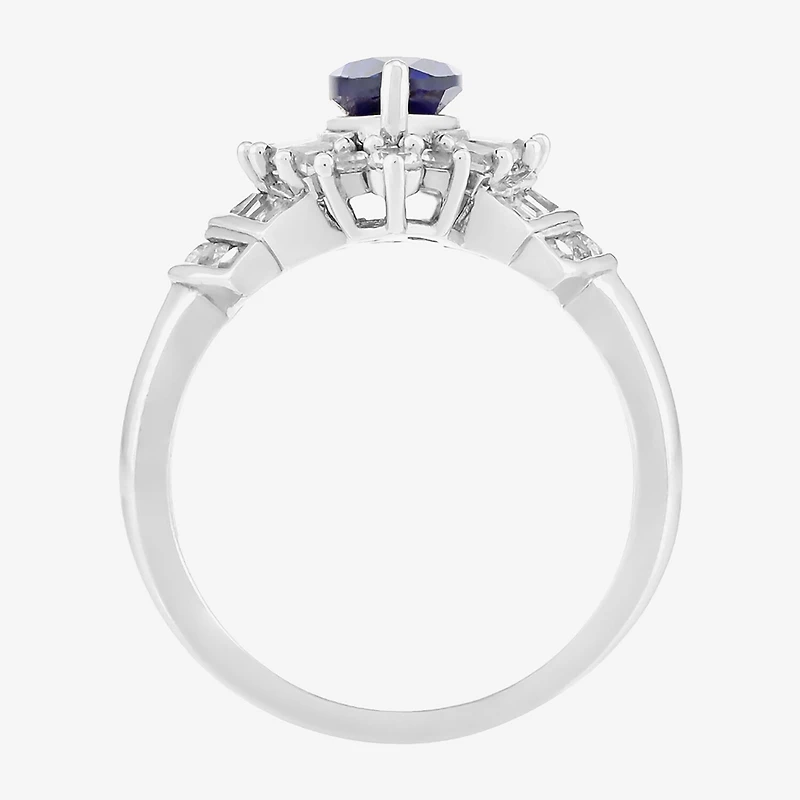 Limited Quantities! Womens Lab Created Blue Sapphire Sterling Silver Marquise Halo Cocktail Ring