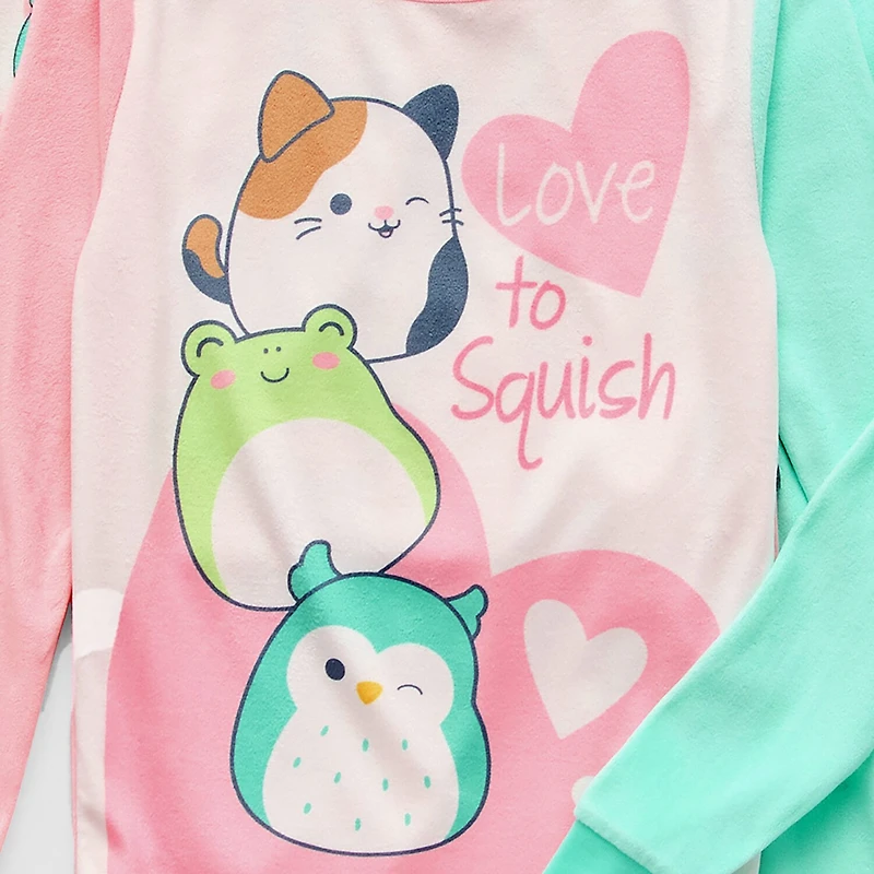 Little & Big Kid Girls Squishmallows Fleece Crew Neck Long Sleeve 4-pc. Pajama Set