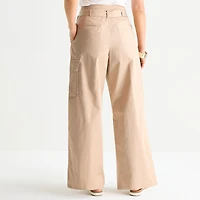 Liz Claiborne Womens Belted Wide Leg Mid Rise Cropped Pant
