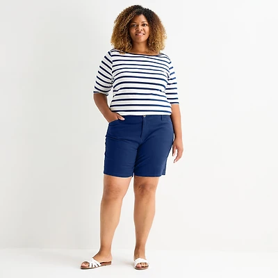 St. John's Bay Womens 8" Mid Rise Plus Chino Short
