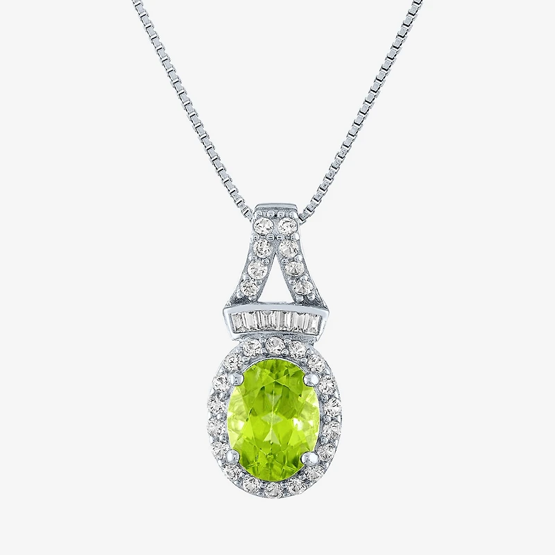 Womens Genuine Green Peridot Sterling Silver Oval 18 Inch Pendant Necklace