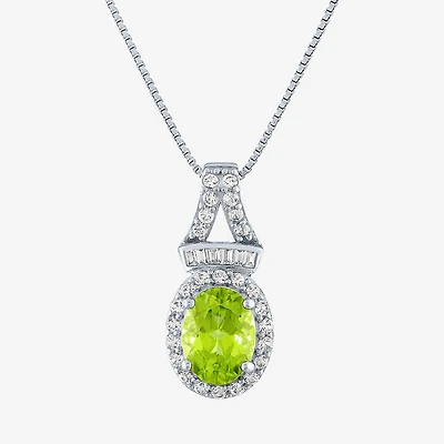 Womens Genuine Green Peridot Sterling Silver Oval 18 Inch Pendant Necklace