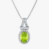 Womens Genuine Green Peridot Sterling Silver Oval 18 Inch Pendant Necklace