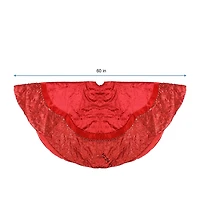60'' Red Velvet Damask Sequin Embroidered Poinsettia Trimmed Scalloped Edge Christmas Tree Skirt