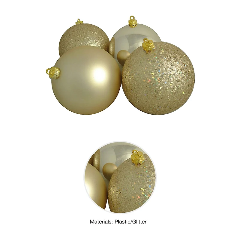 4ct Champagne Gold Shatterproof 4-Finish Christmas Ball Ornaments 6'' (150mm)