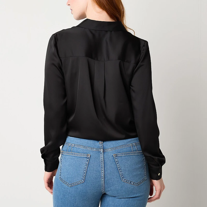 Bold Elements Womens Long Sleeve Satin Blouse