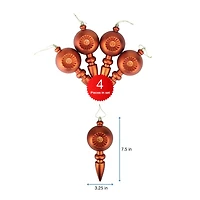4ct Orange Retro Reflector Shatterproof Matte Christmas Finial Ornaments 7.5"