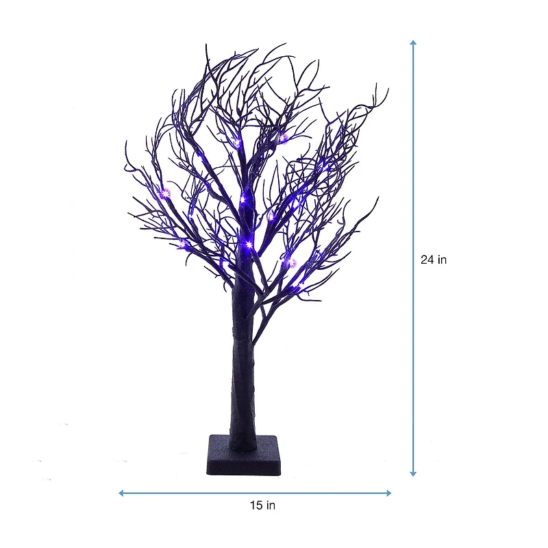 Kurt Adler 2 Foot Black Glitter And Purple LED Lighted Tree