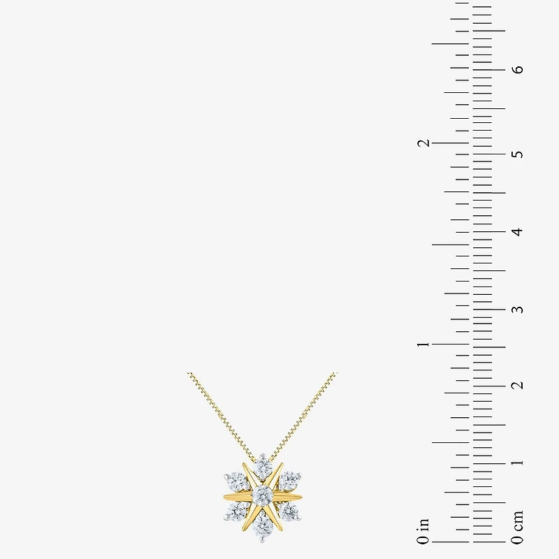 (G/Si2) Womens 1/2 CT. T.W. Lab Grown White Diamond 10K Gold Sunburst 18 Inch Pendant Necklace